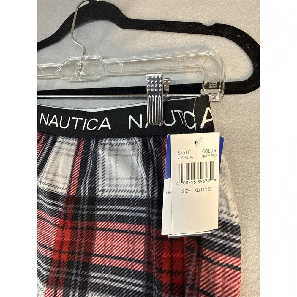 Nautica Fleece PJ Pants Size XL(14/16) Grey Plaid Boys